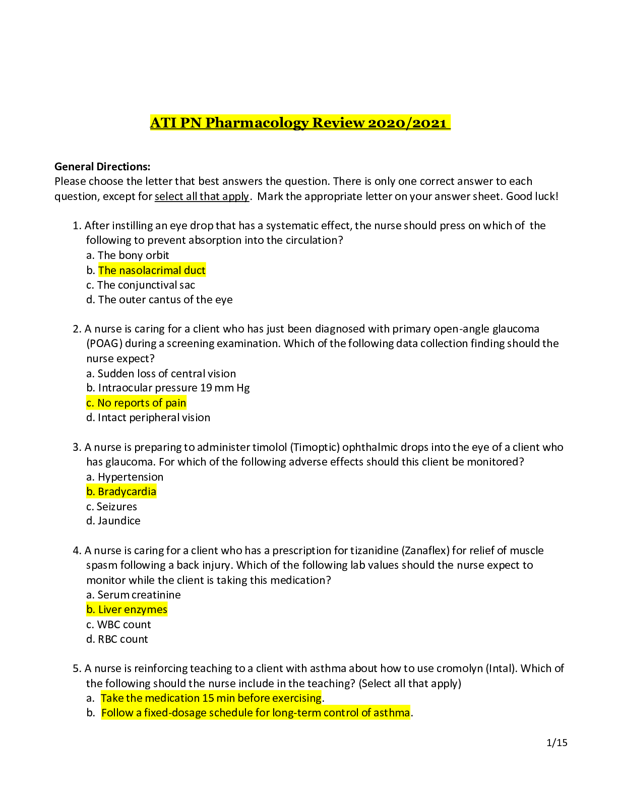 Preview image for ATI PN Pharmacology Review 2020/2021